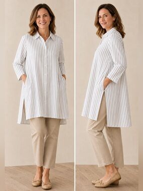 J. Jill Striped Corpcore Button Down A-Swing Tunic Mini Dress, XL